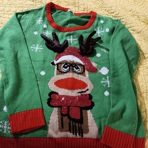 Green and Red Reindeer Sweater Size Medium By Ardene